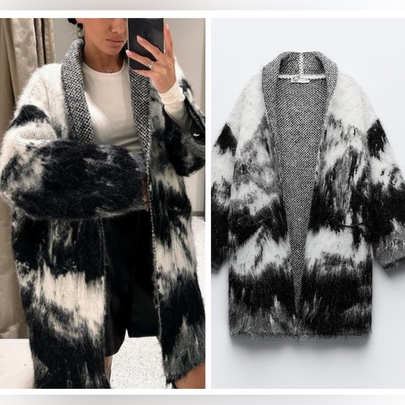Zara Sweaters - ZARA XS-S long knit cardigan coat brushed effect landscape look blogger